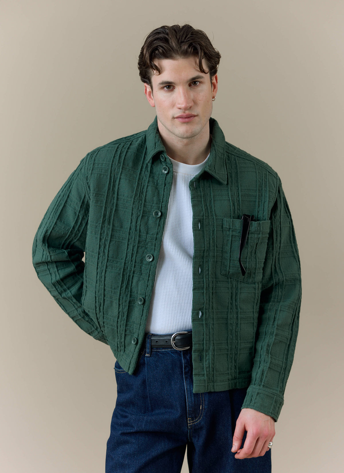 Men's Check Overshirt - Canyon - Cotton - Green