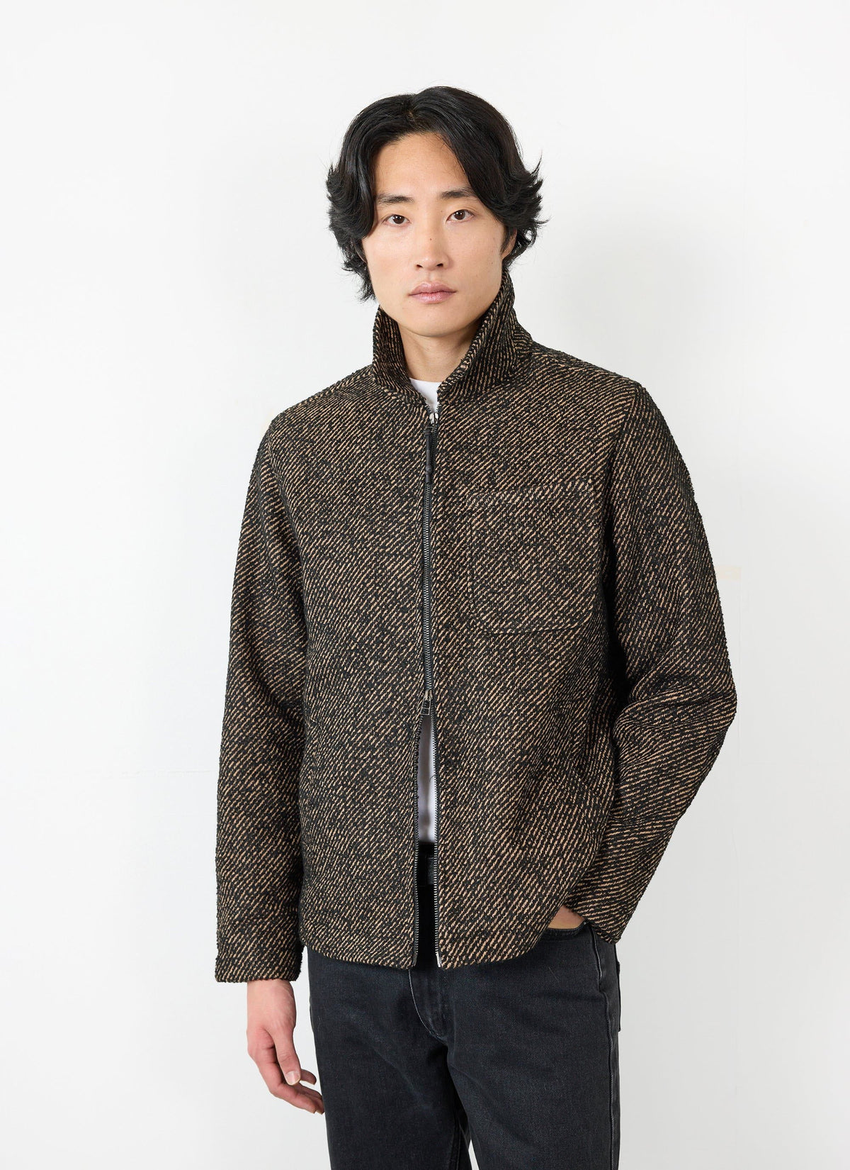 Men's Zip Overshirt - Twill Jacket - Oak Brown