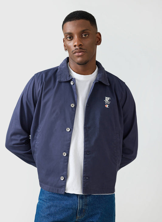 Men's Overshirt Jacket: Cord Collar - Cotton - Navy Blue - Champion x Percival