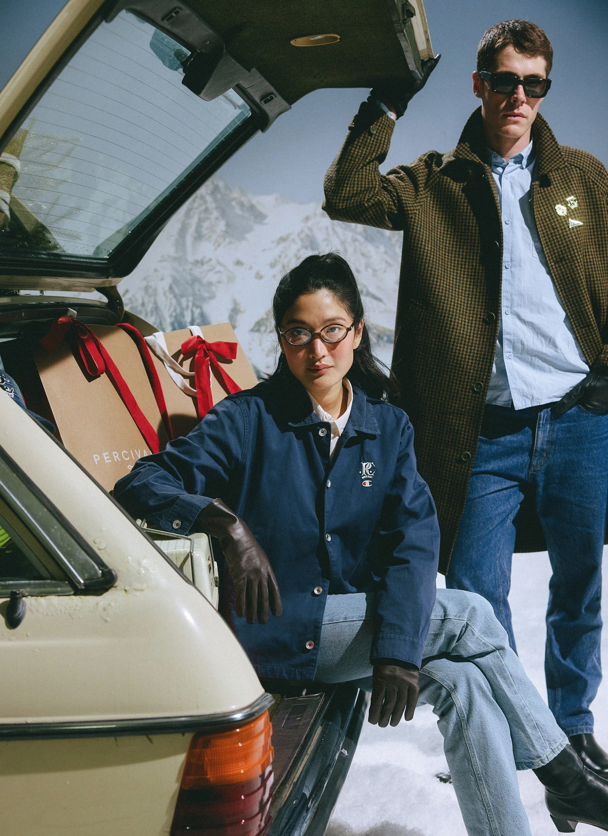 Men's Overshirt Jacket: Cord Collar - Cotton - Navy Blue - Champion x Percival