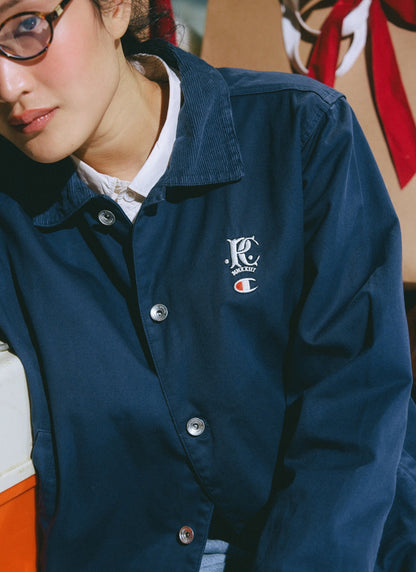 Men's Overshirt Jacket: Cord Collar - Cotton - Navy Blue - Champion x Percival