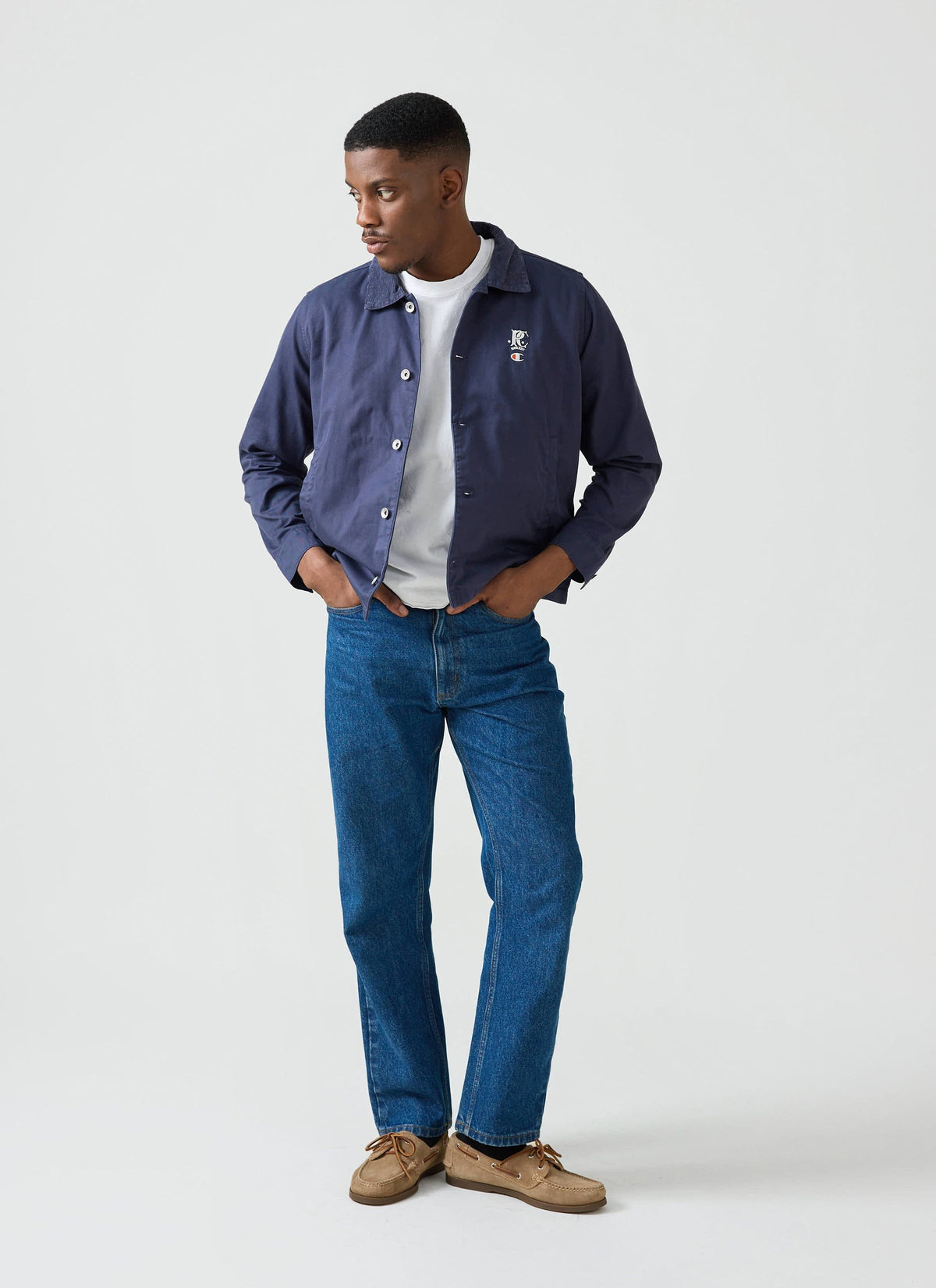 Men's Overshirt Jacket: Cord Collar - Cotton - Navy Blue - Champion x Percival