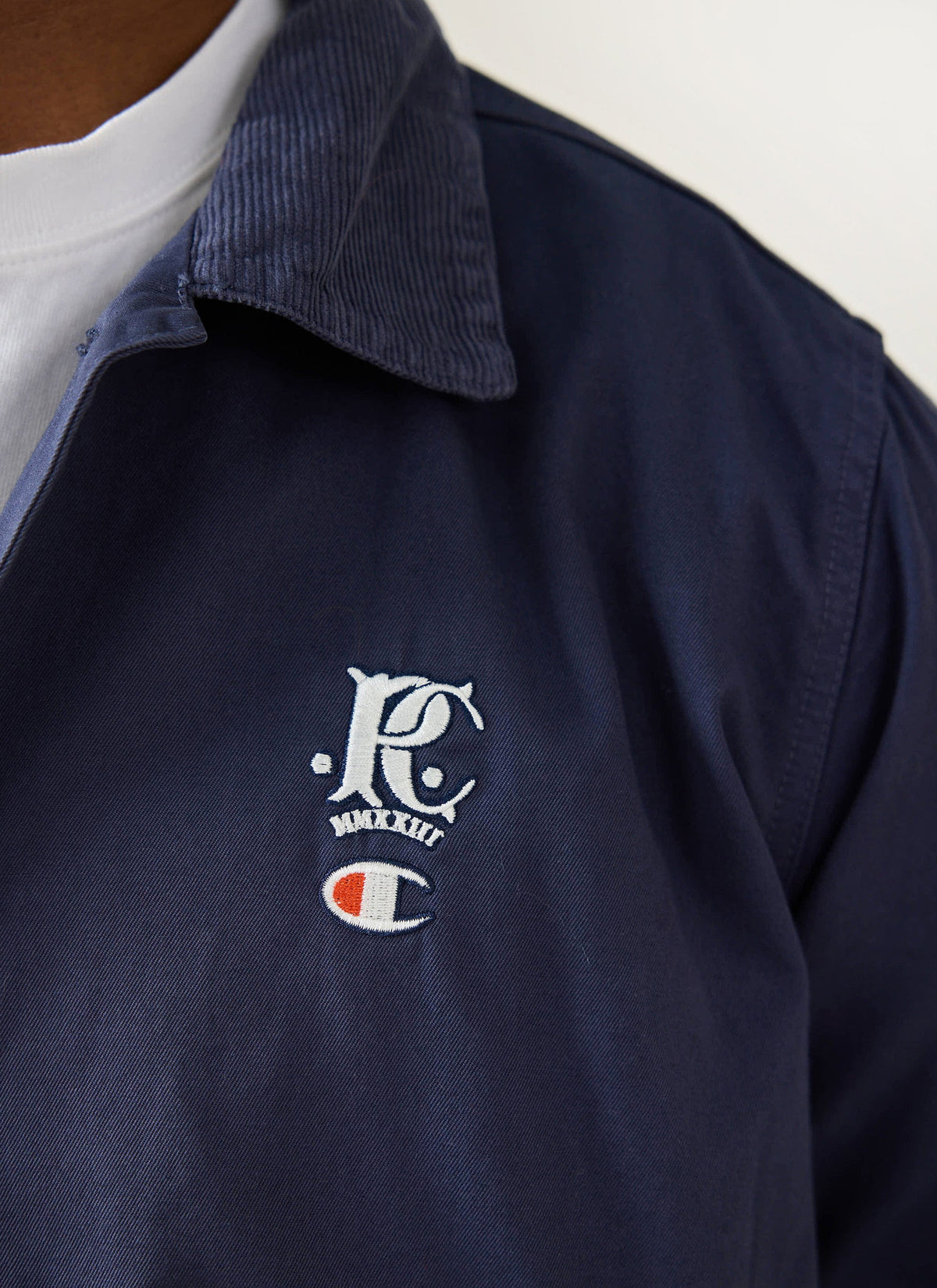 Men's Overshirt Jacket: Cord Collar - Cotton - Navy Blue - Champion x Percival