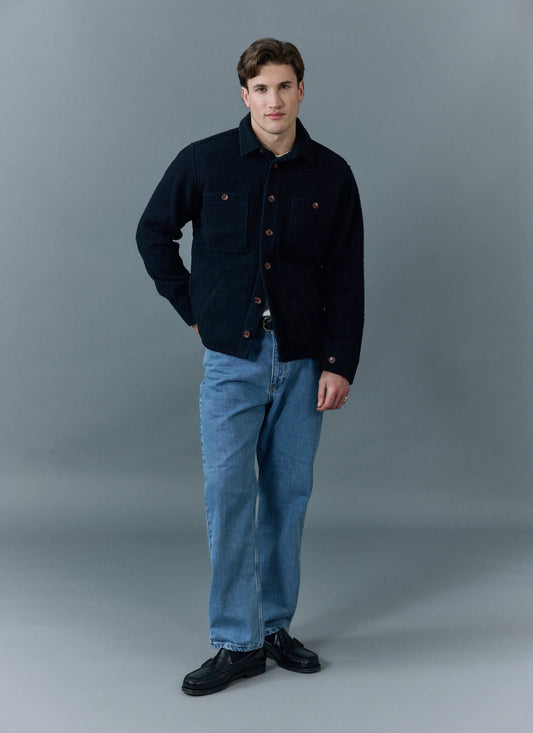 Men's Blanket Overshirt - Casentino Wool - Navy Blue