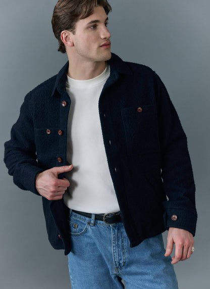 Men's Blanket Overshirt - Casentino Wool - Navy Blue
