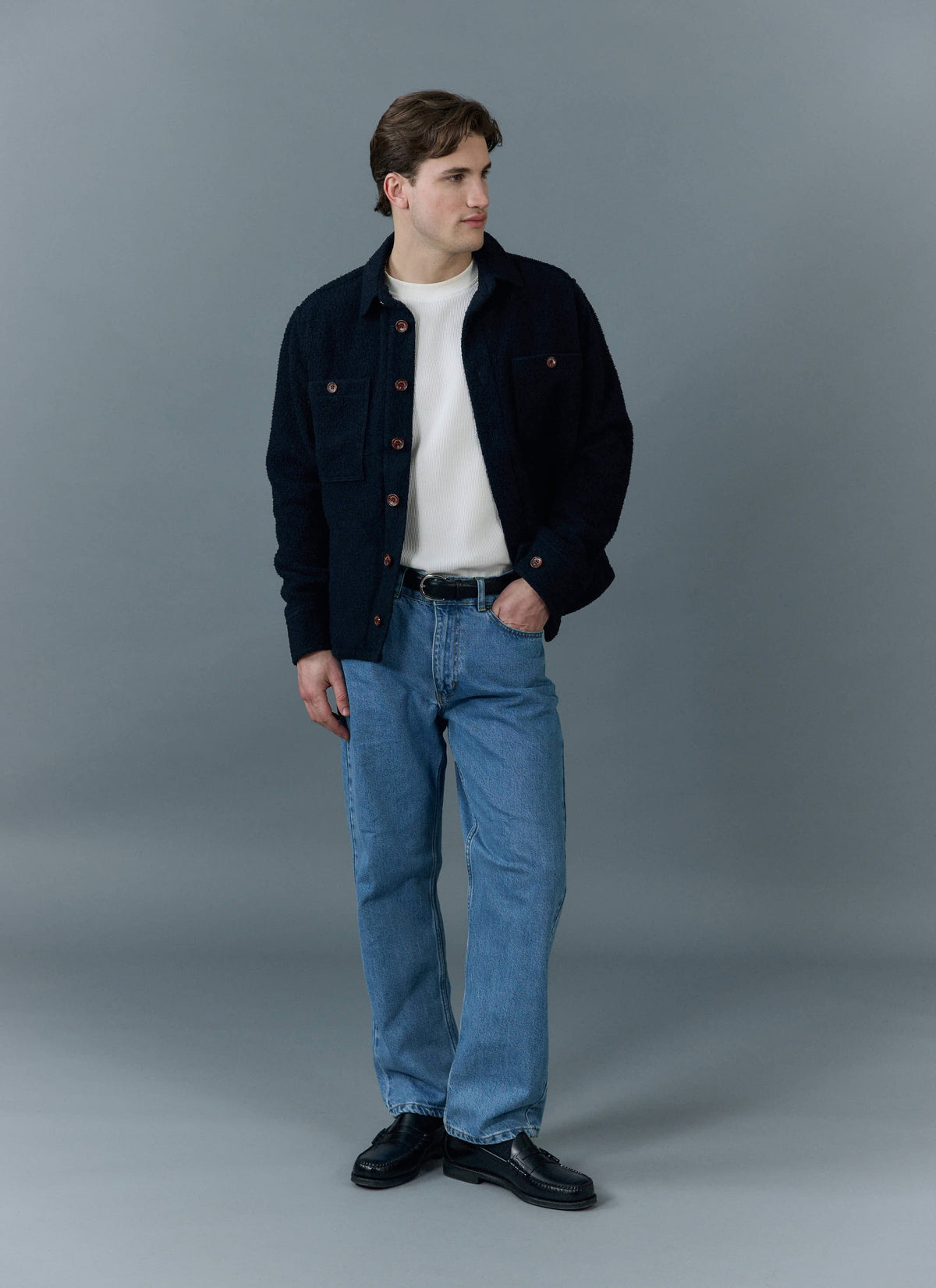Men's Blanket Overshirt - Casentino Wool - Navy Blue