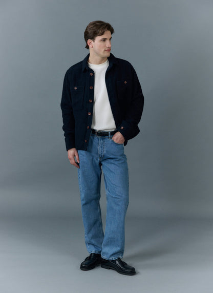 Men's Blanket Overshirt - Casentino Wool - Navy Blue
