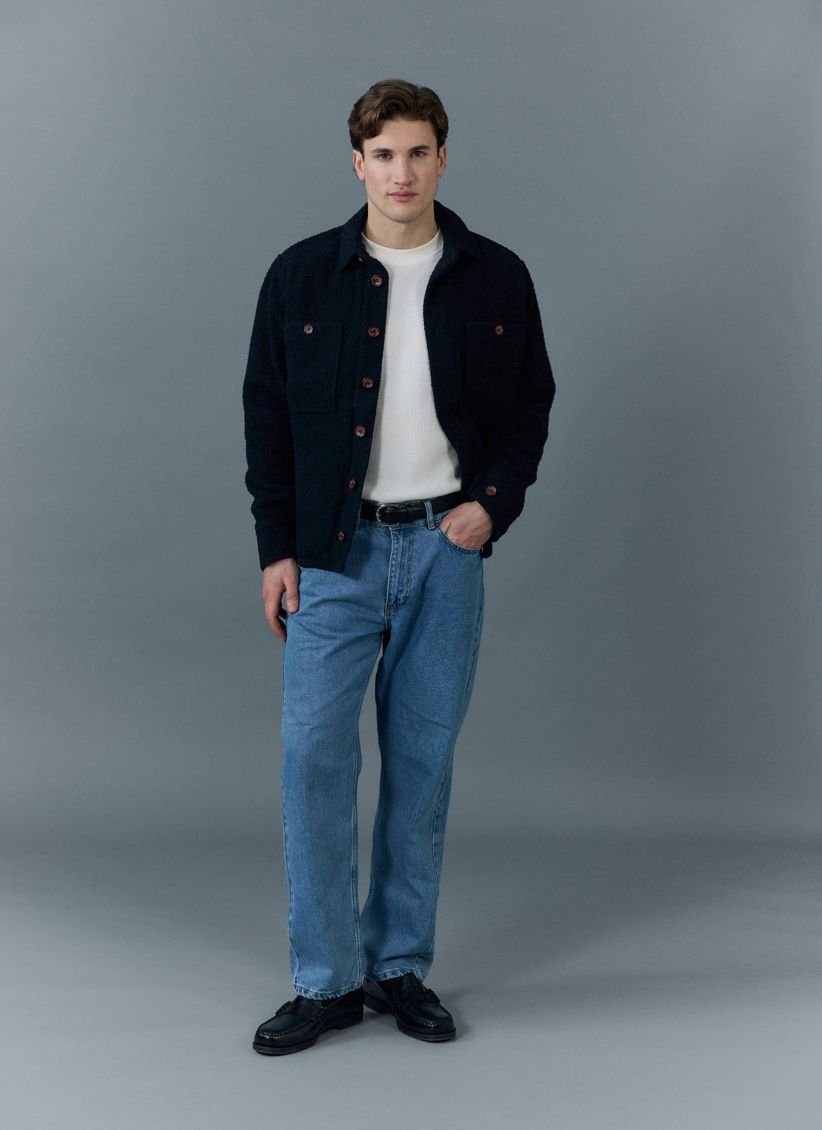 Men's Blanket Overshirt - Casentino Wool - Navy Blue