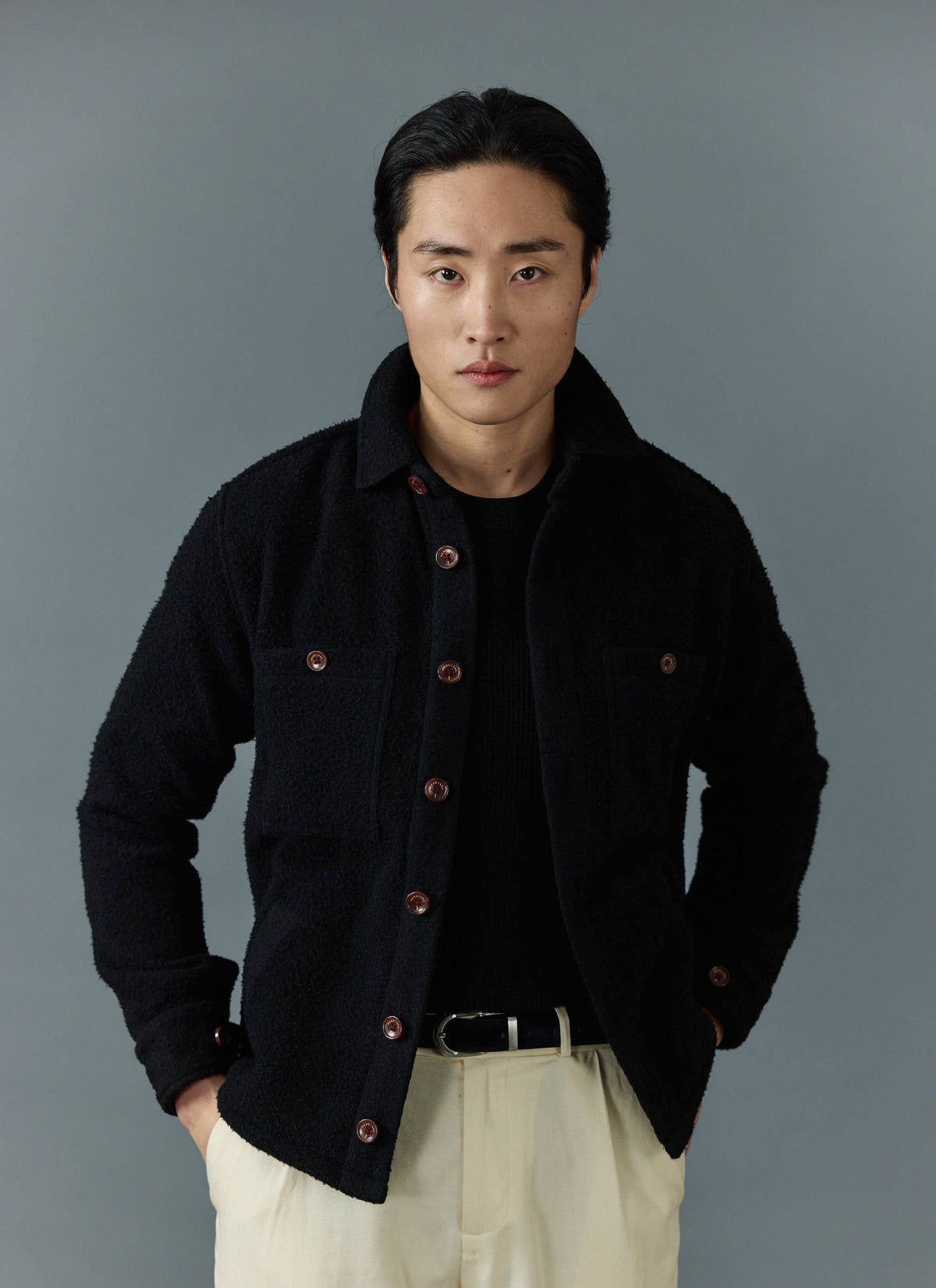 Men's Blanket Overshirt - Casentino Wool - Black