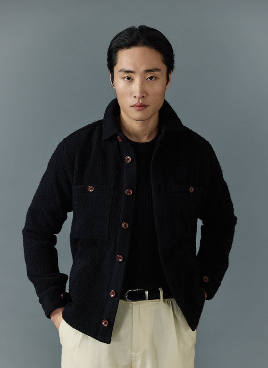 Men's Blanket Overshirt - Casentino Wool - Black