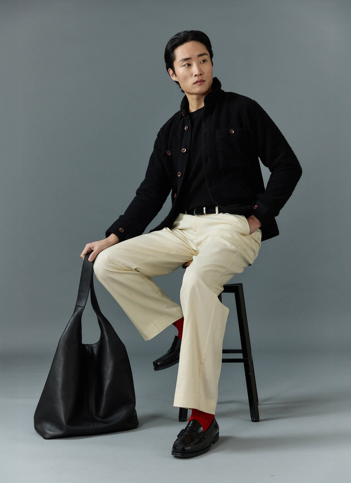 Men's Blanket Overshirt - Casentino Wool - Black