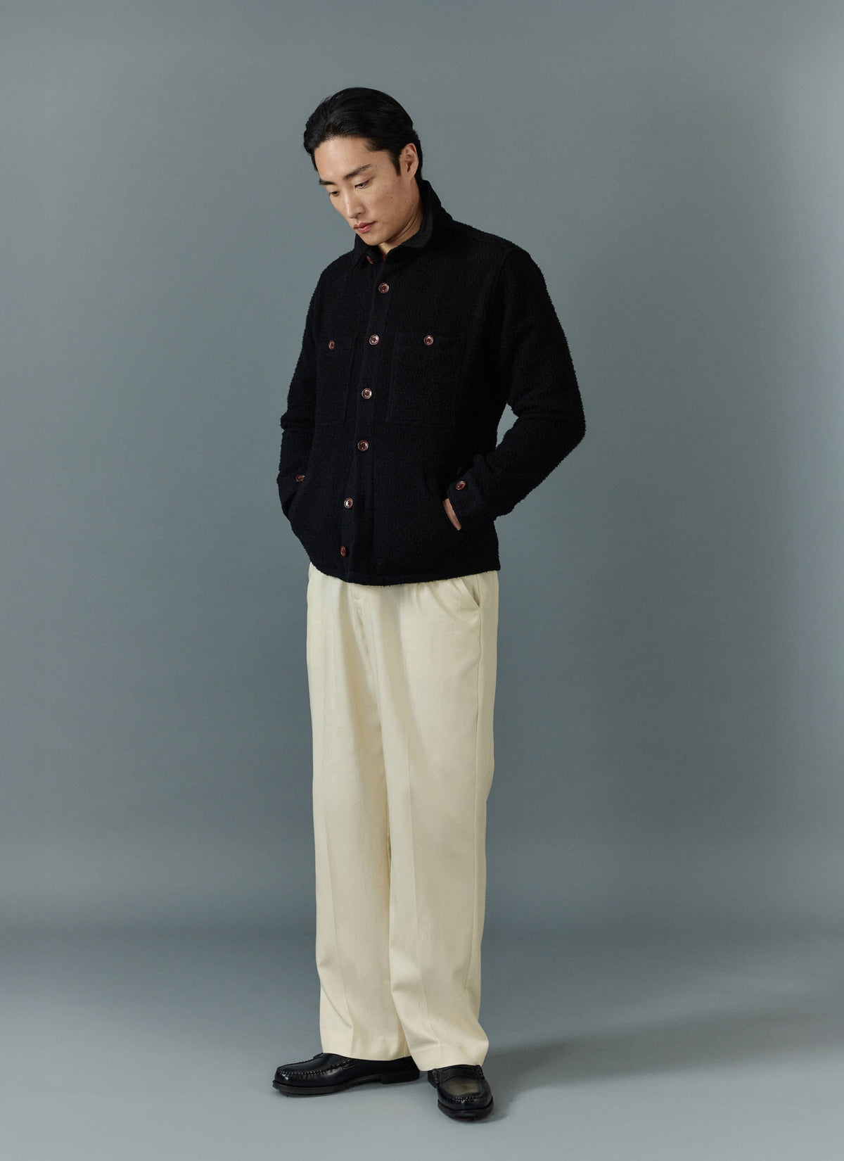 Men's Blanket Overshirt - Casentino Wool - Black
