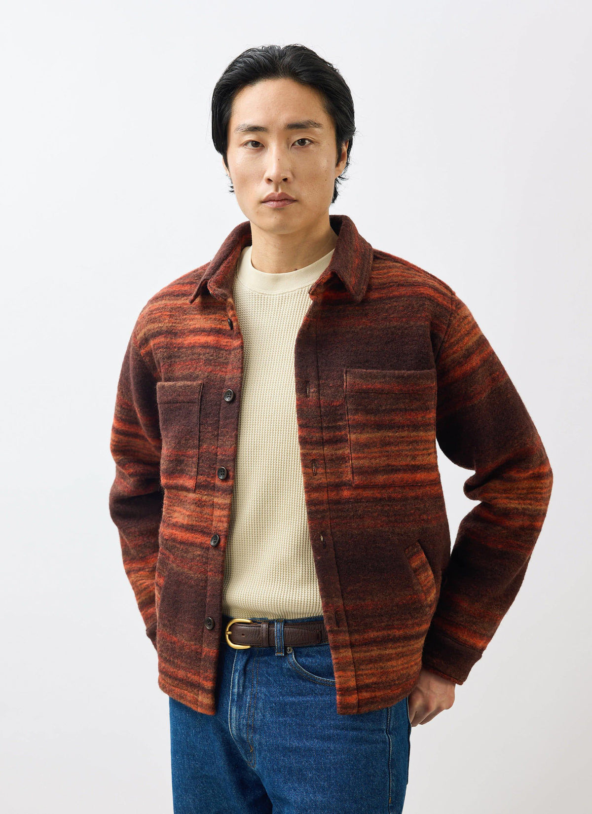 Men's Mississippi Jacquard Overshirt - Boiled Wool - Burnt Orange