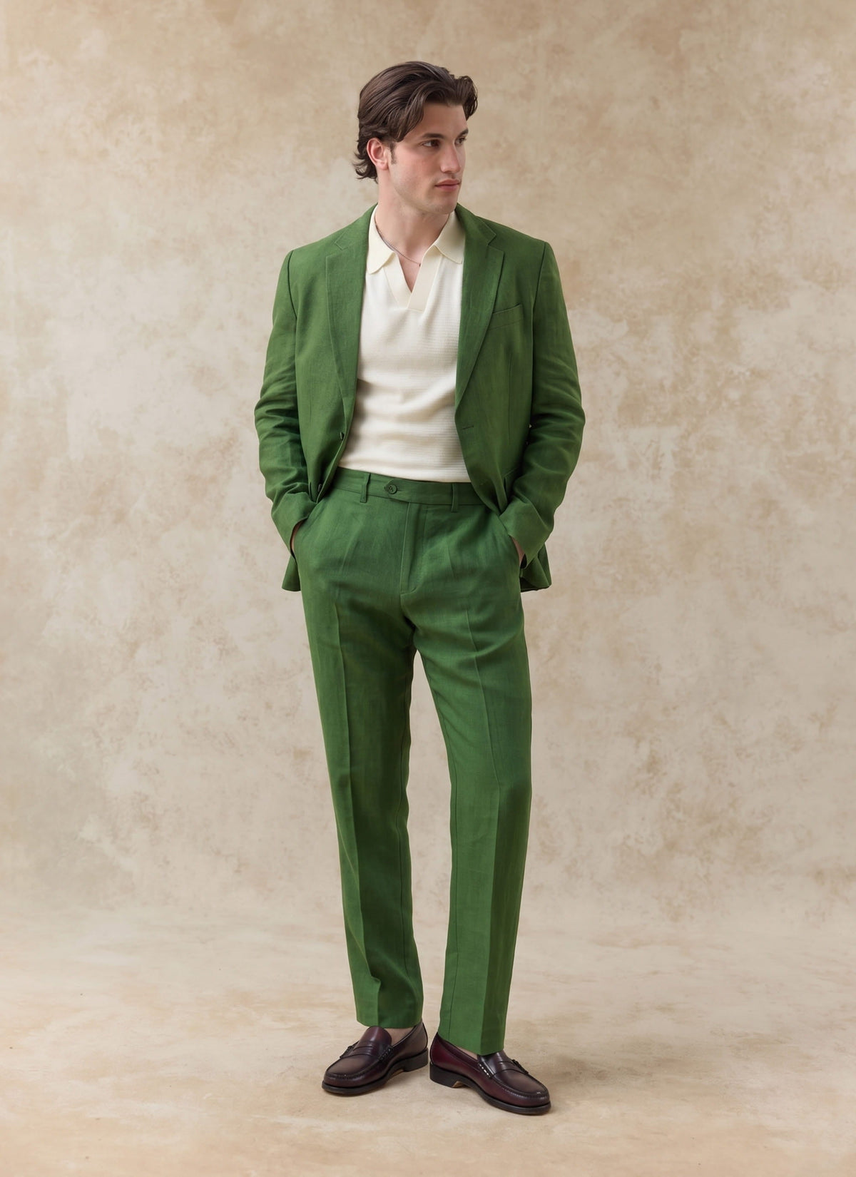 Men's Linen Blazer - Suit Jacket - Forest Green
