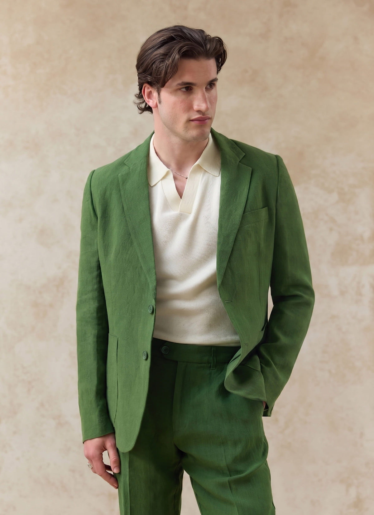 Men's Linen Blazer - Suit Jacket - Forest Green