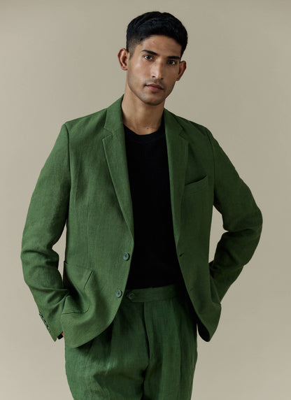 Men's Linen Blazer - Suit Jacket - Forest Green