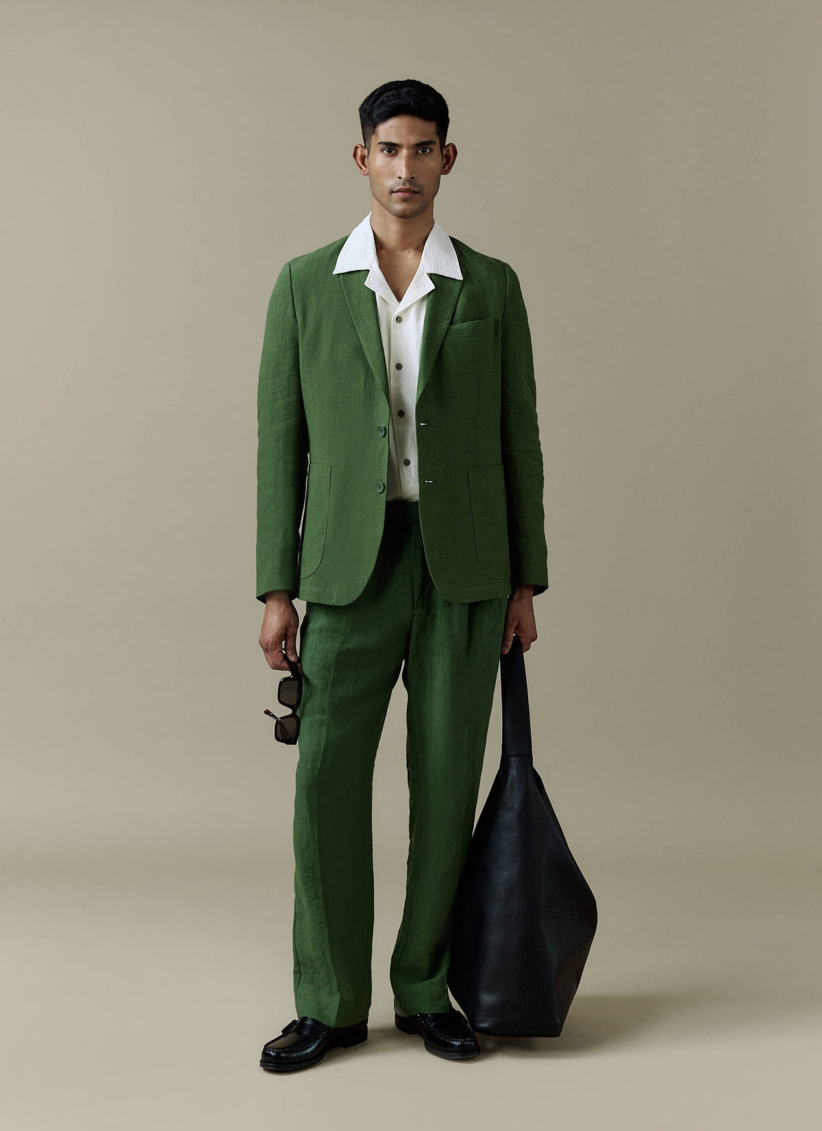 Men's Linen Blazer - Suit Jacket - Forest Green