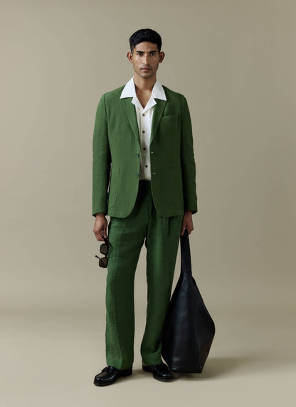 Men's Linen Blazer - Suit Jacket - Forest Green