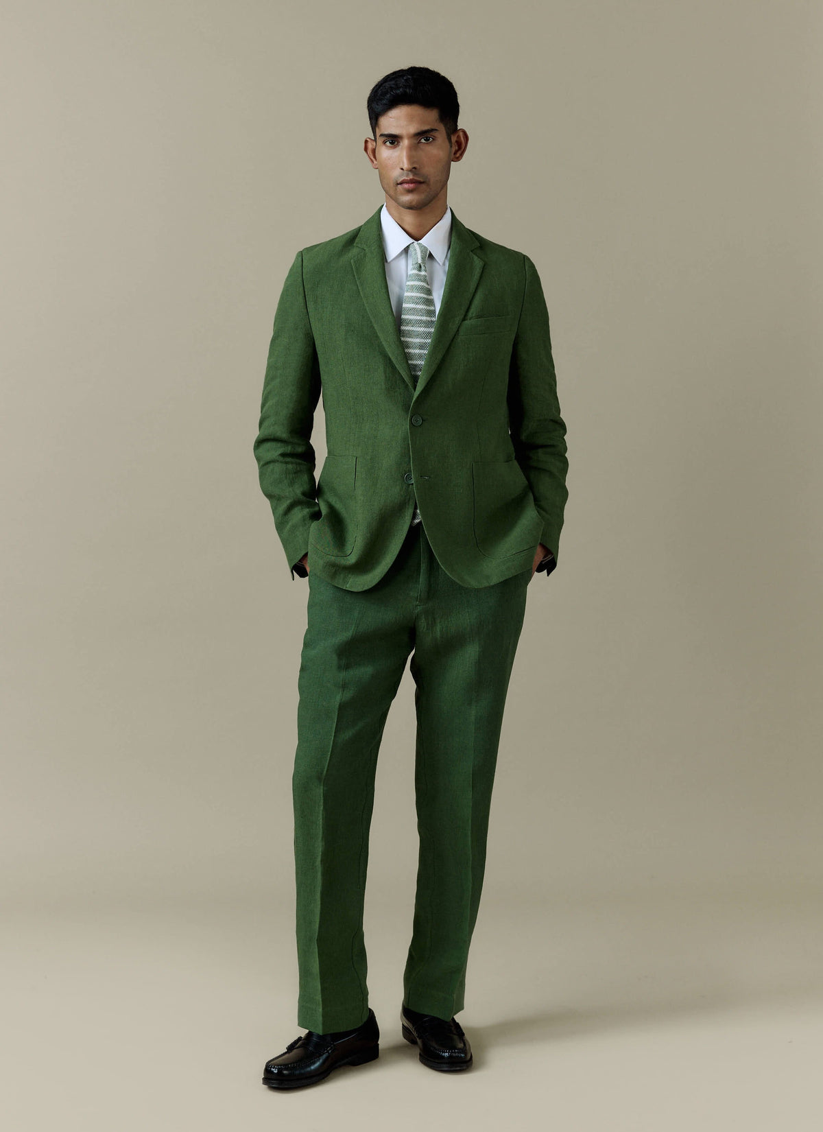 Men's Linen Blazer - Suit Jacket - Forest Green