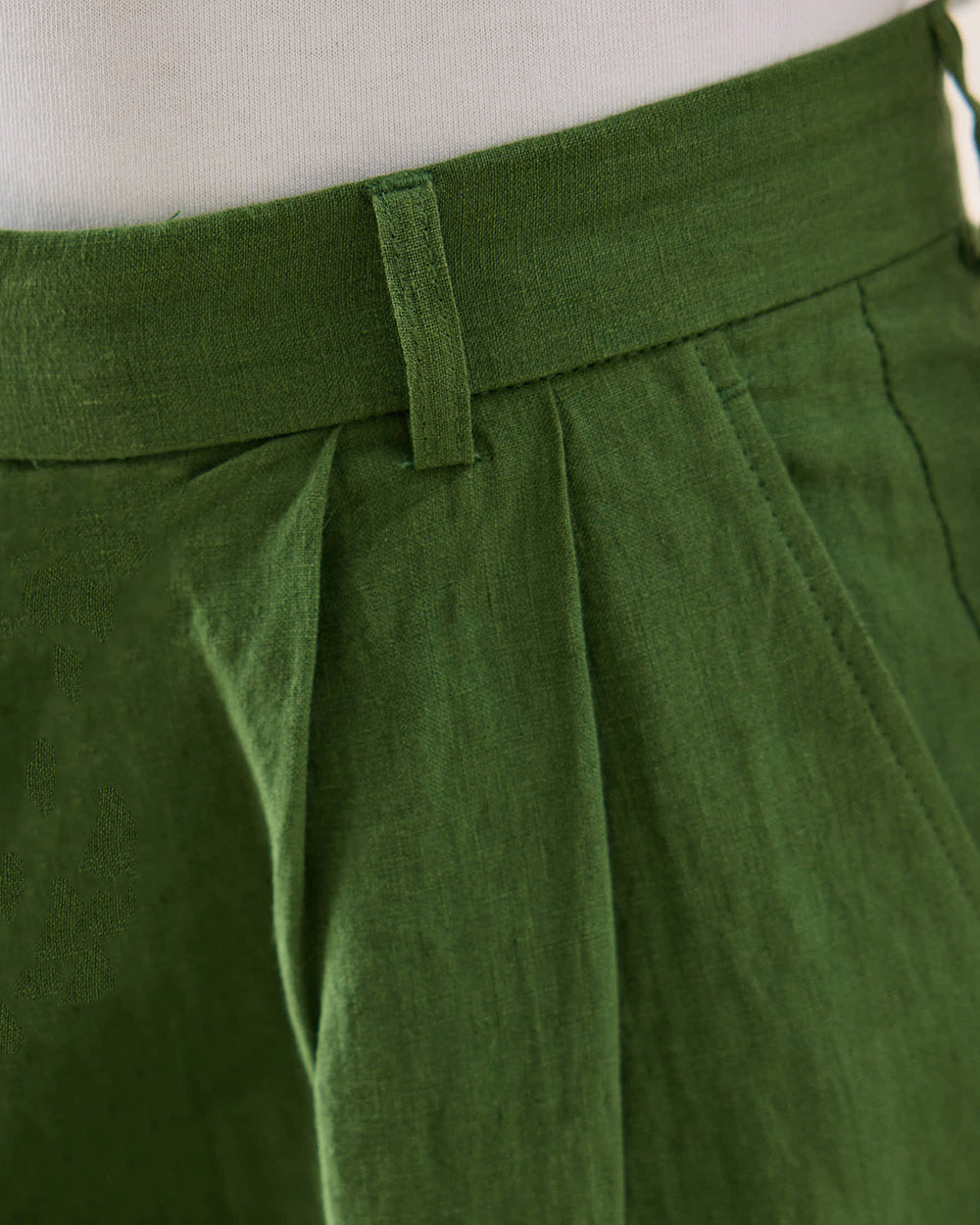 Men's Pleated Suit Trousers - Linen - Forest Green