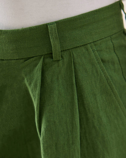 Men's Pleated Suit Trousers - Linen - Forest Green