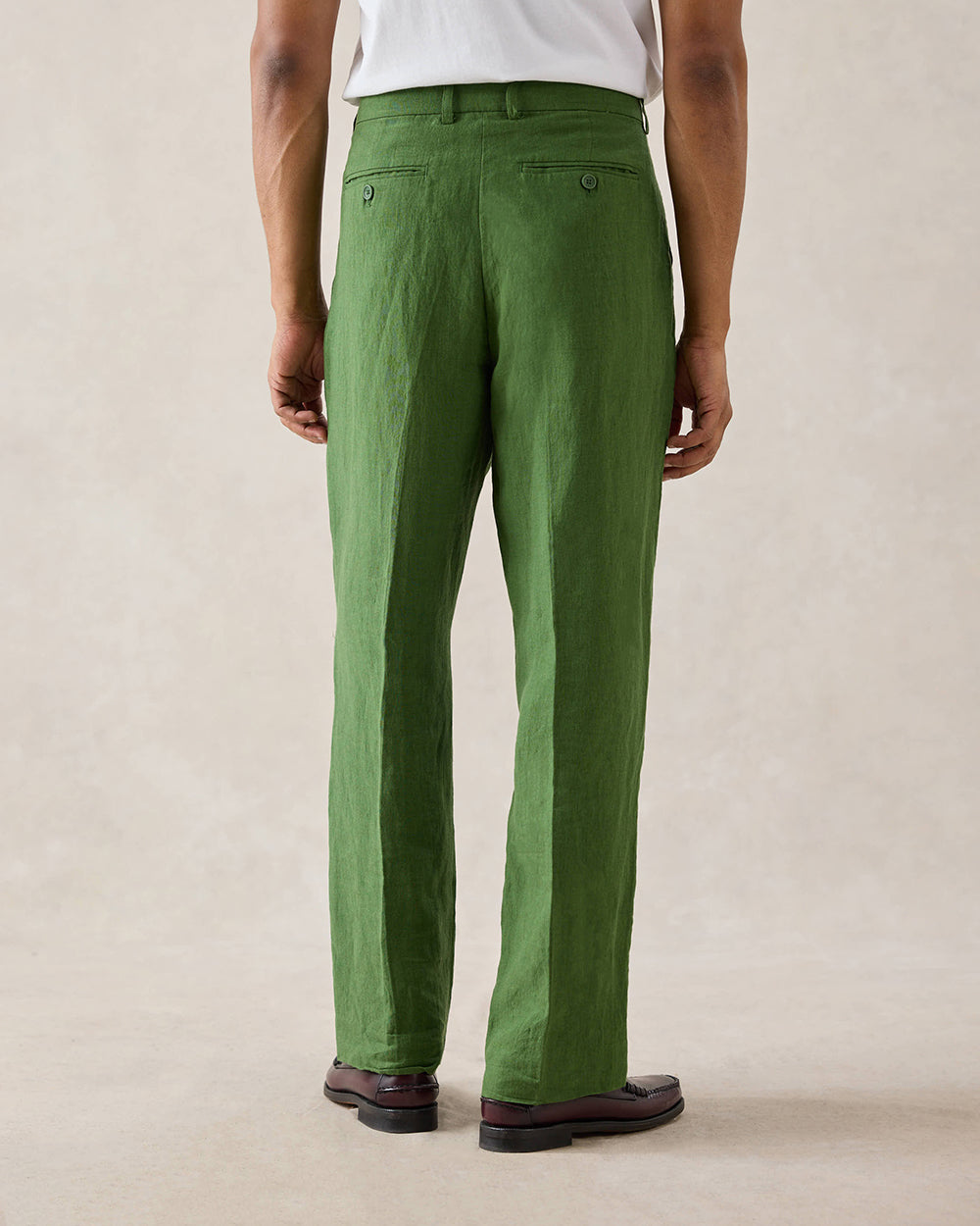 Men's Pleated Suit Trousers - Linen - Forest Green