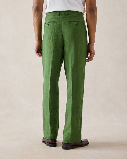 Men's Pleated Suit Trousers - Linen - Forest Green