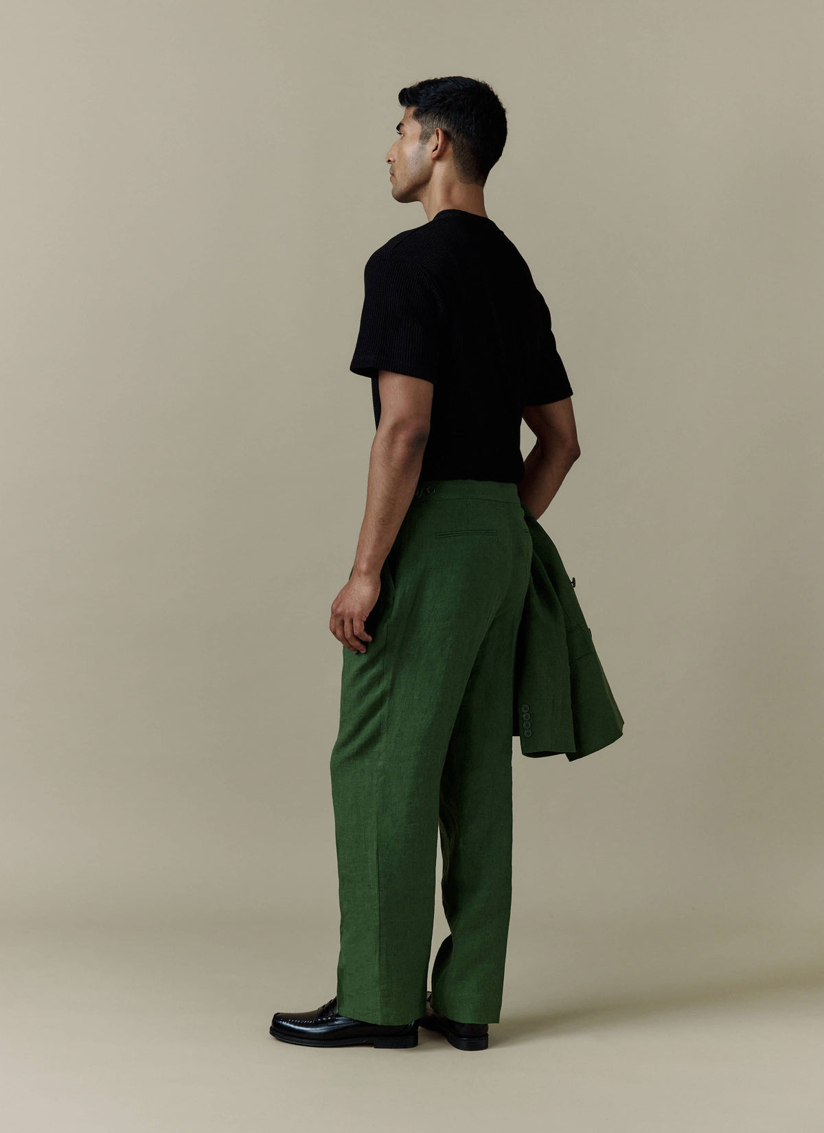 Men's Pleated Suit Trousers - Linen - Forest Green