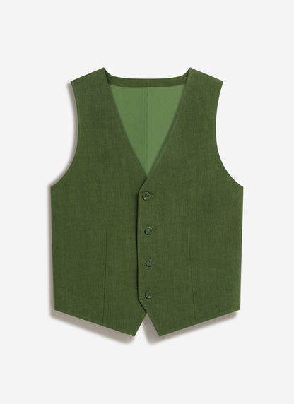 Men's Waistcoat - Linen - Forest Green