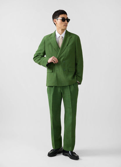 Men's Clifton Linen Double-Breasted Blazer - Forest Green