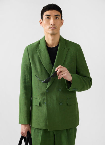Men's Clifton Linen Double-Breasted Blazer - Forest Green