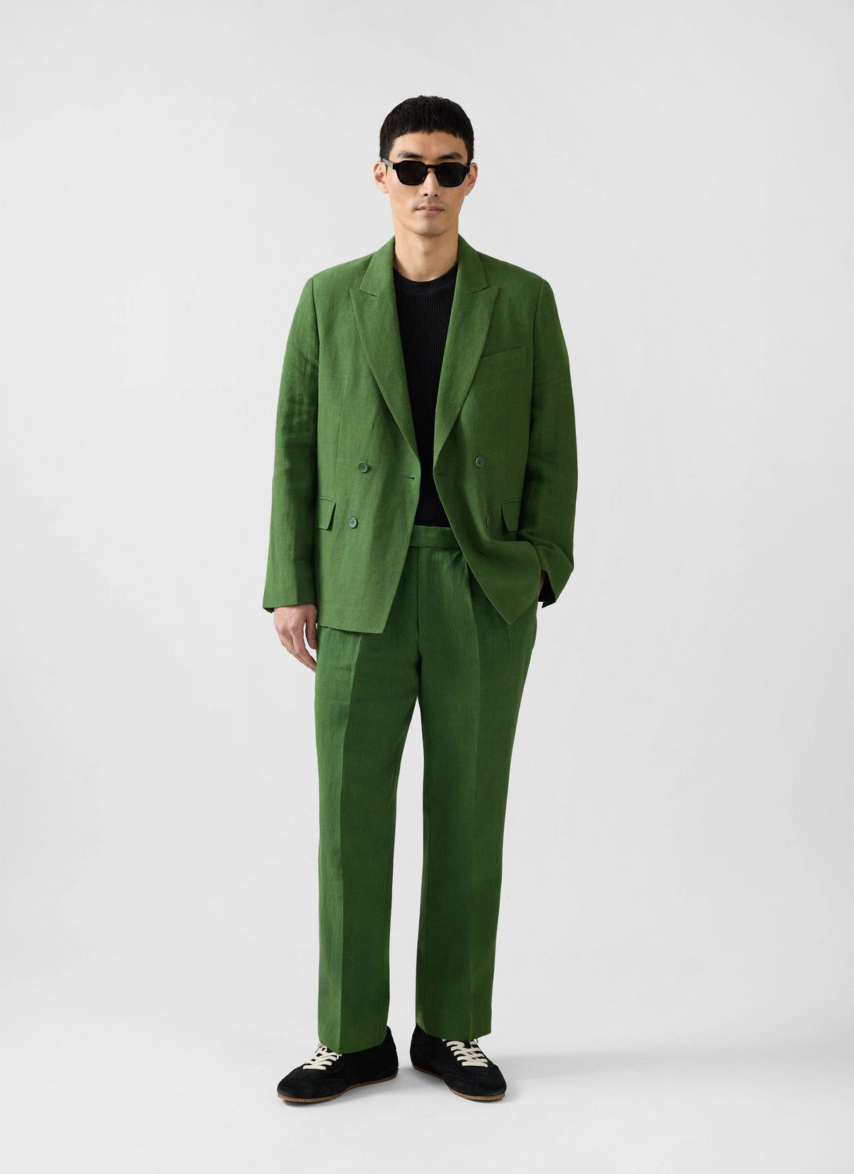 Men's Clifton Linen Double-Breasted Blazer - Forest Green