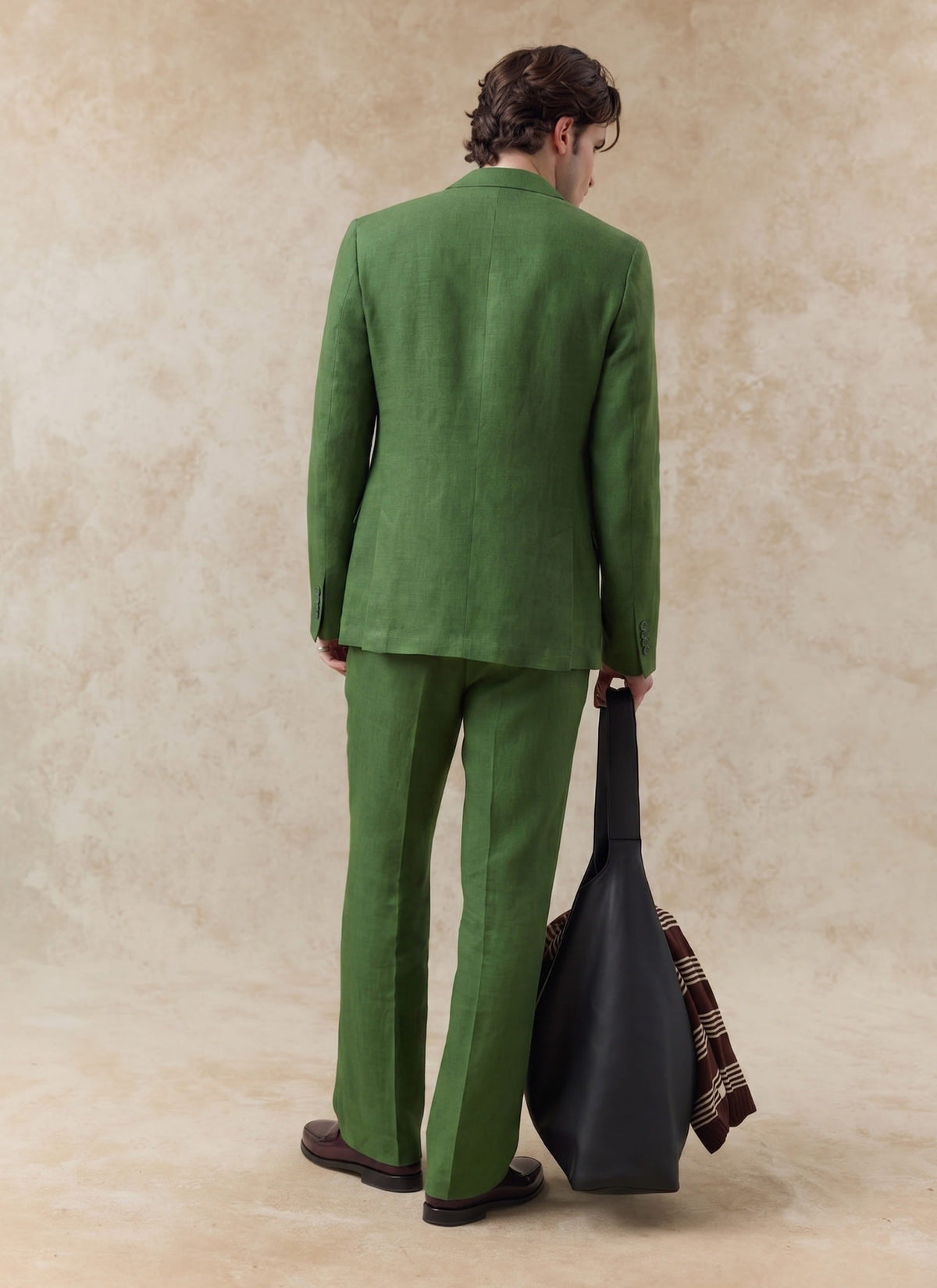 Men's Tailored Linen Trousers - Straight Leg - Forest Green
