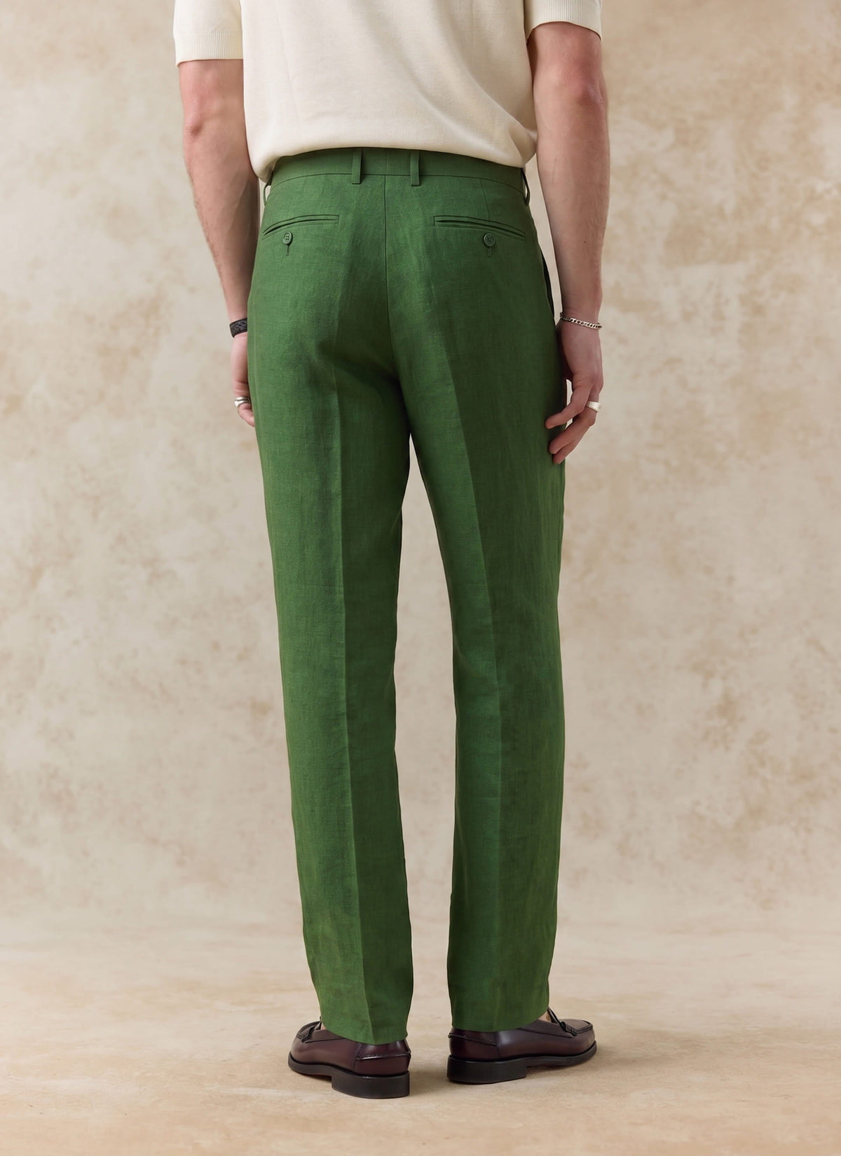 Men's Tailored Linen Trousers - Straight Leg - Forest Green
