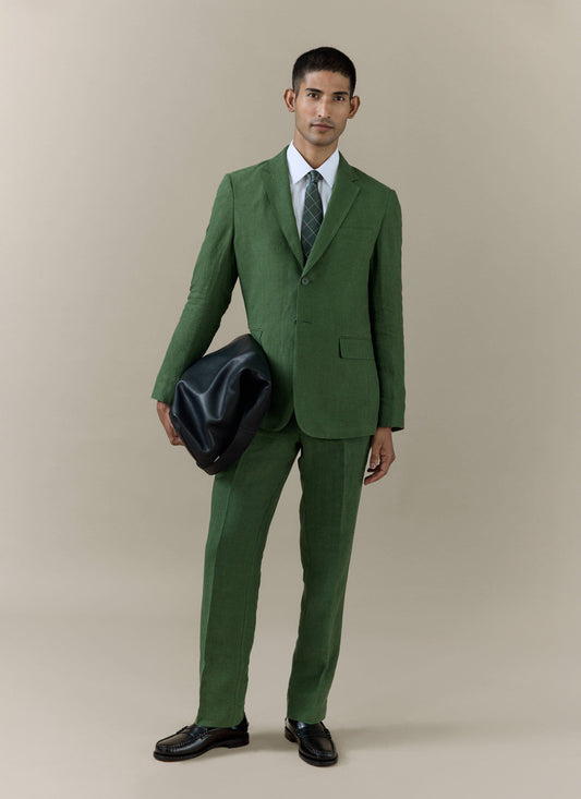 Men's Slim Fit Linen Blazer - Suit Jacket - Forest Green