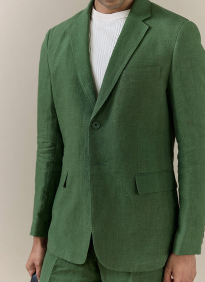 Men's Slim Fit Linen Blazer - Suit Jacket - Forest Green