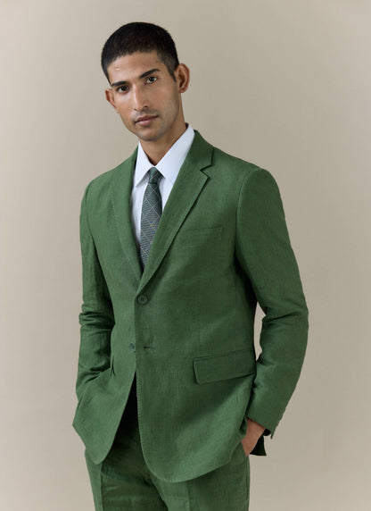 Men's Slim Fit Linen Blazer - Suit Jacket - Forest Green