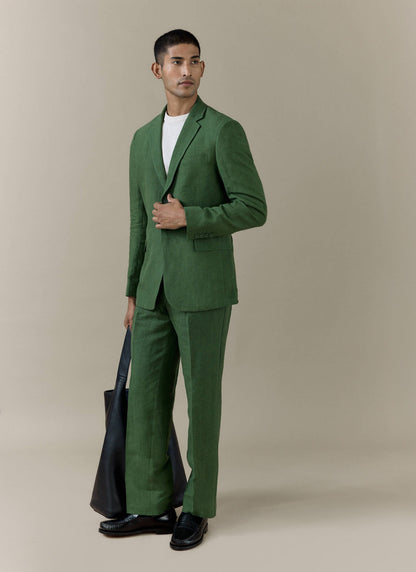 Men's Slim Fit Linen Blazer - Suit Jacket - Forest Green