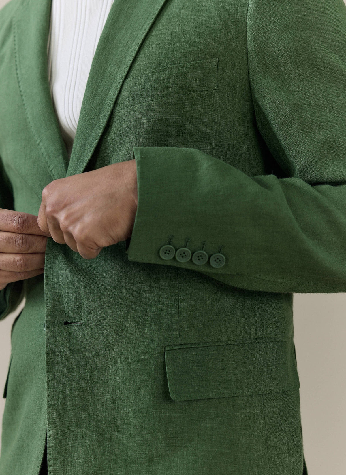 Men's Slim Fit Linen Blazer - Suit Jacket - Forest Green