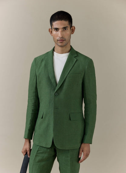 Men's Slim Fit Linen Blazer - Suit Jacket - Forest Green