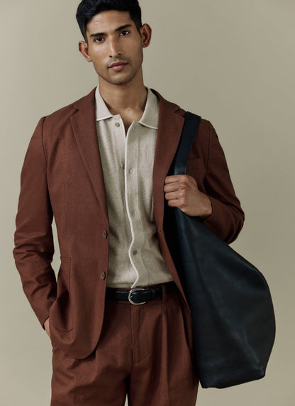 Men's Linen Blazer - Suit Jacket - Brown