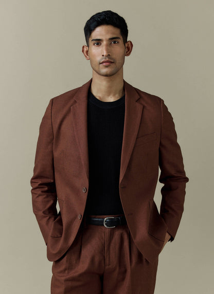 Men's Linen Blazer - Suit Jacket - Brown