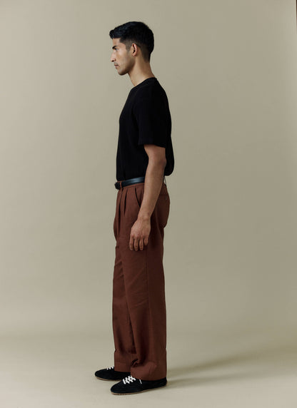 Men's Pleated Suit Trousers - Linen - Brown
