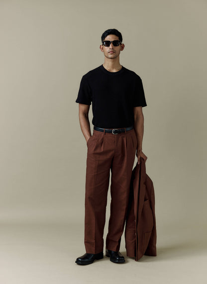 Men's Pleated Suit Trousers - Linen - Brown
