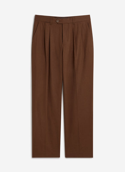 Men's Pleated Suit Trousers - Linen - Brown