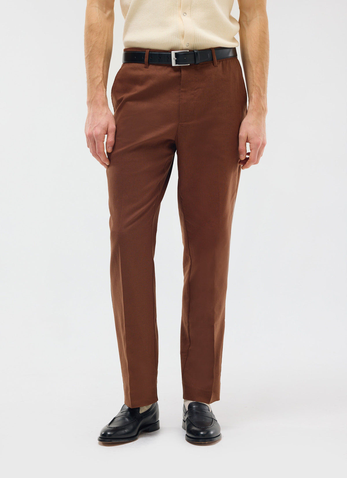 Men's Tailored Linen Trousers - Straight Leg - Brown