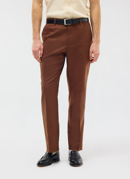 Men's Tailored Linen Trousers - Straight Leg - Brown