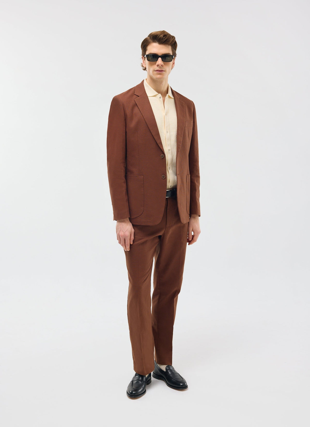 Men's Tailored Linen Trousers - Straight Leg - Brown