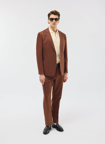 Men's Tailored Linen Trousers - Straight Leg - Brown