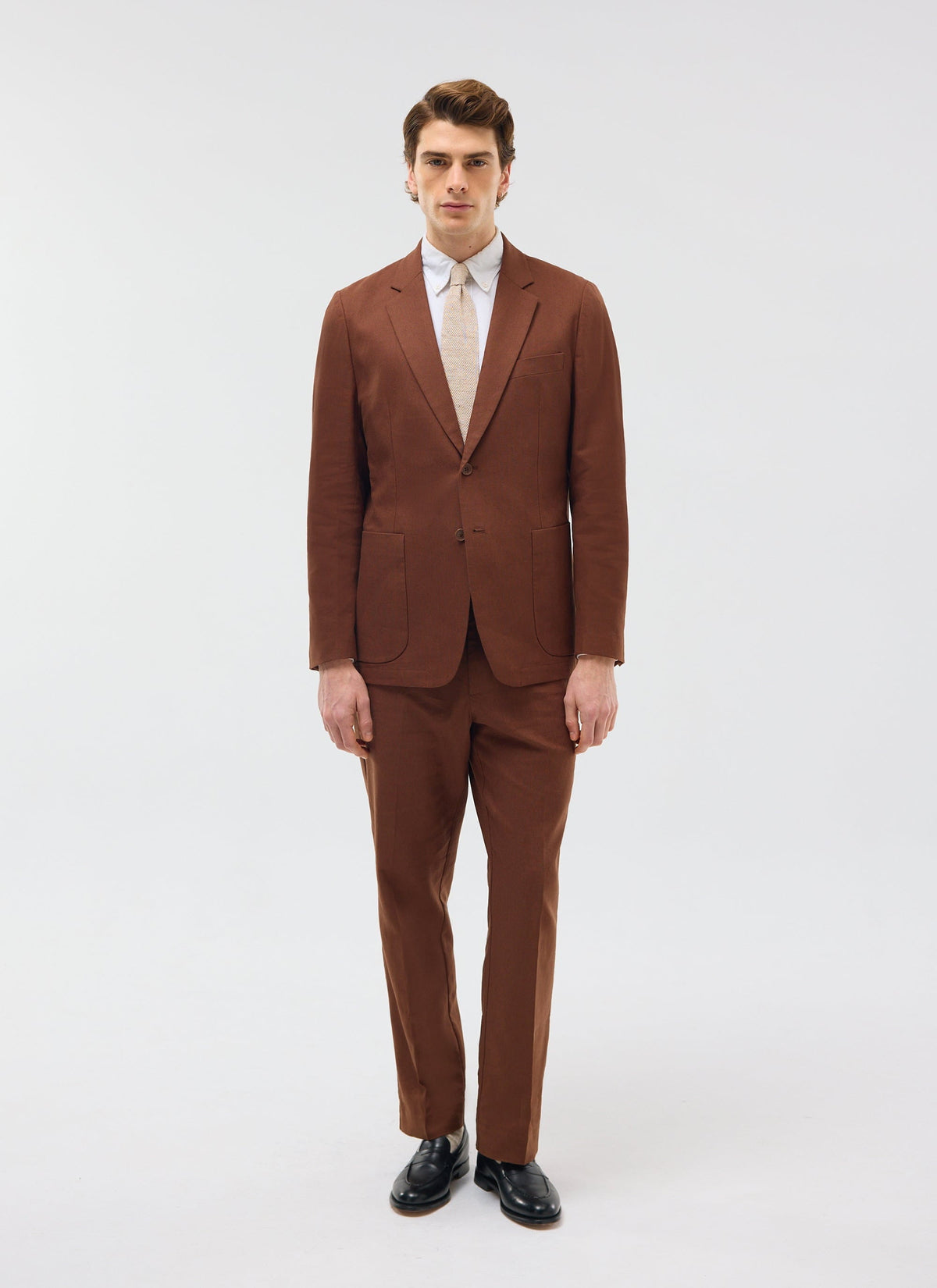Men's Tailored Linen Trousers - Straight Leg - Brown